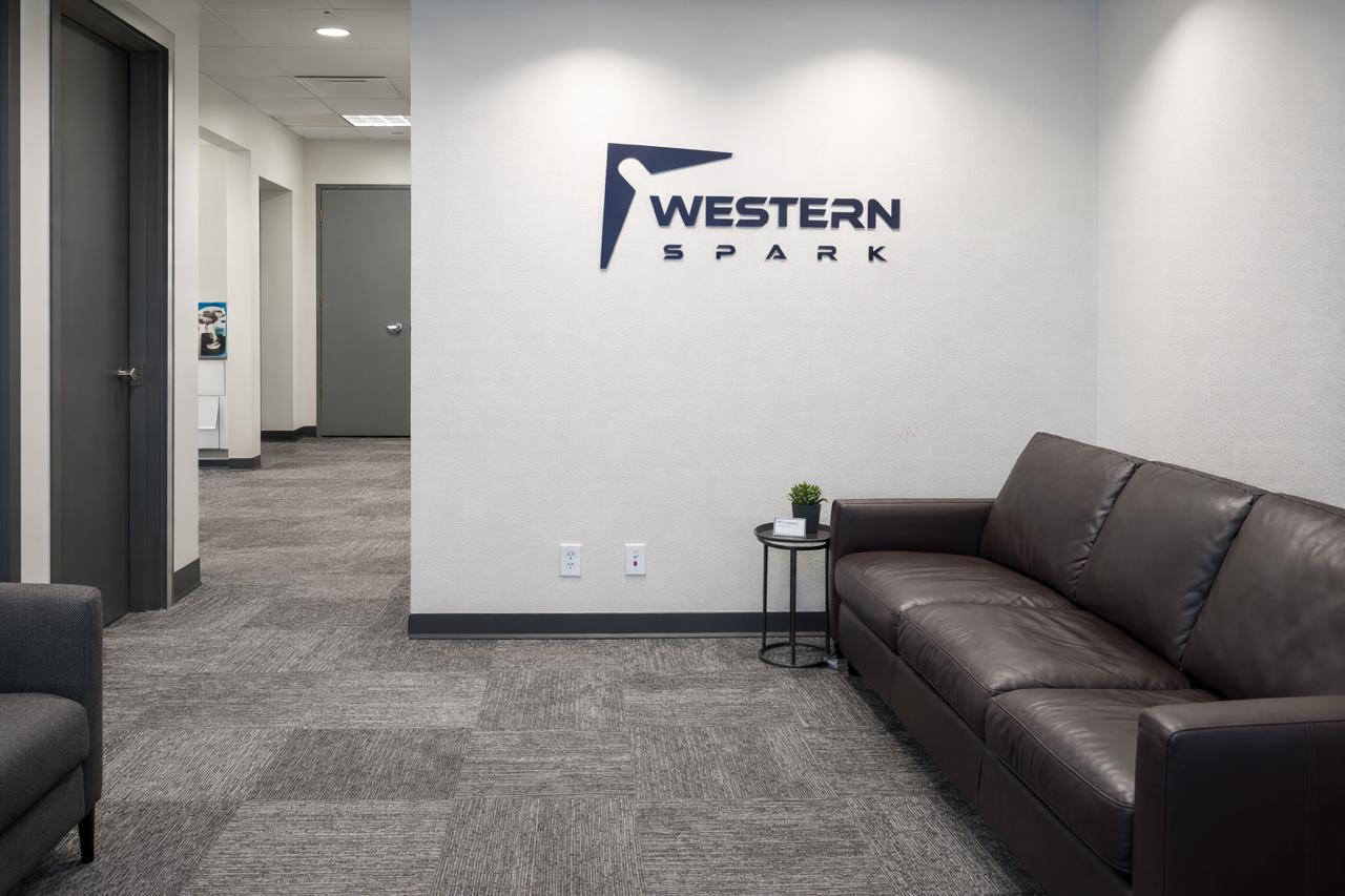 Western Spark office reception lobby with company branding